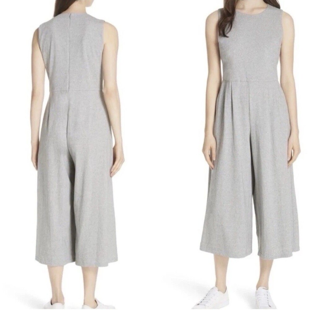 Eileen Fisher Gray Cropped Wide Leg Sleeveless Jumpsuit Women Size Medium